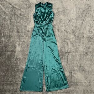 🆕 Francesca's Collections Teal Satin Jumpsuit